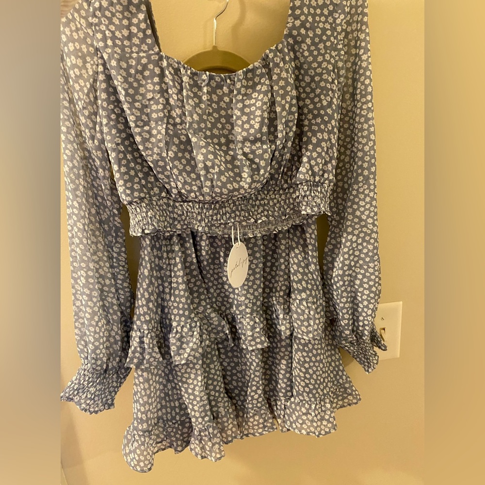 Petal and pup blue floral ruffle set